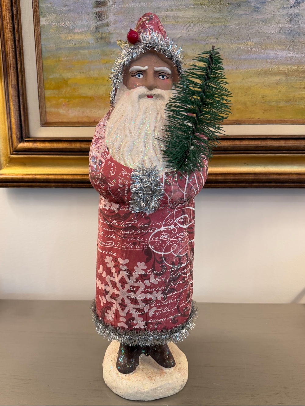 Decoupaged Christmas Old World Santa Claus Tree Holiday 16” Figurine Father Xmas